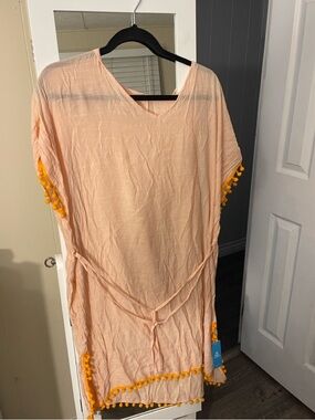 Cupshe Peach Cover-Up with Yellow Pom-Pom Trim